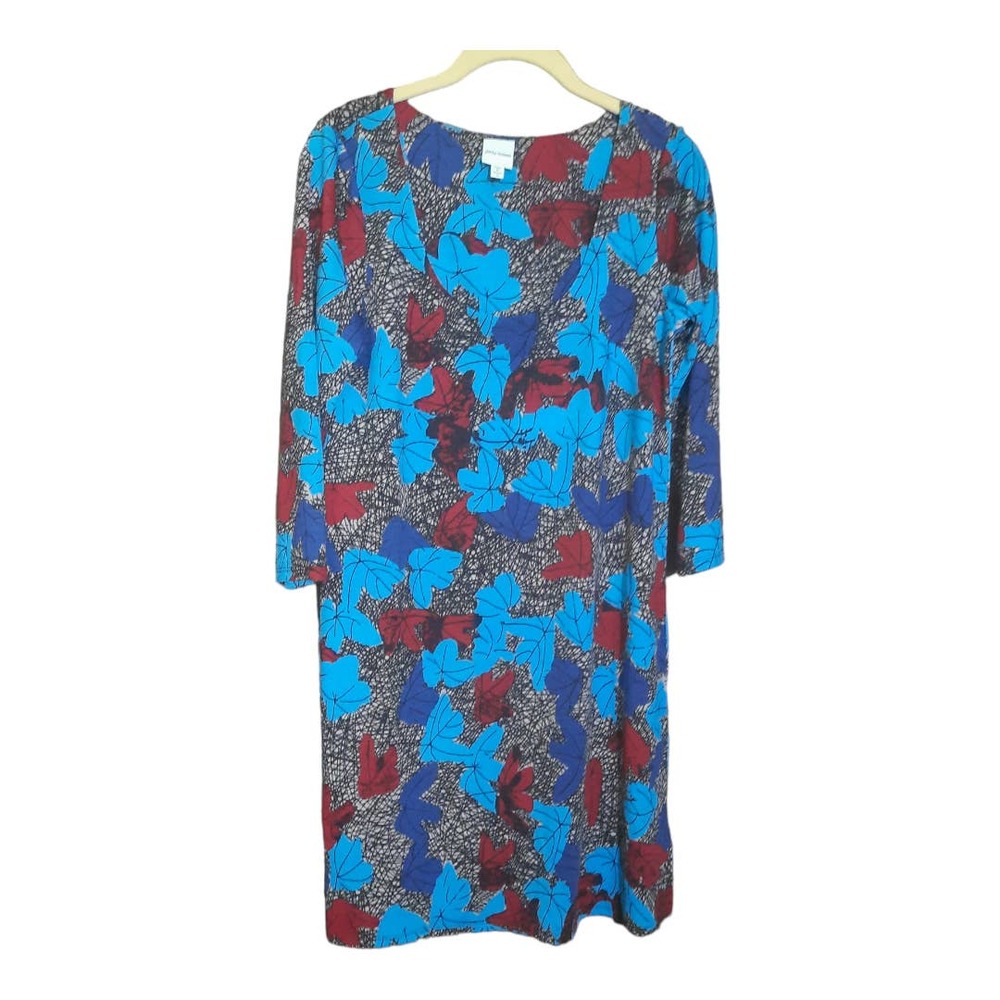 Plenty by Tracy Reese Womens Blue Red Falling Leaves Sheath Dress Size Small